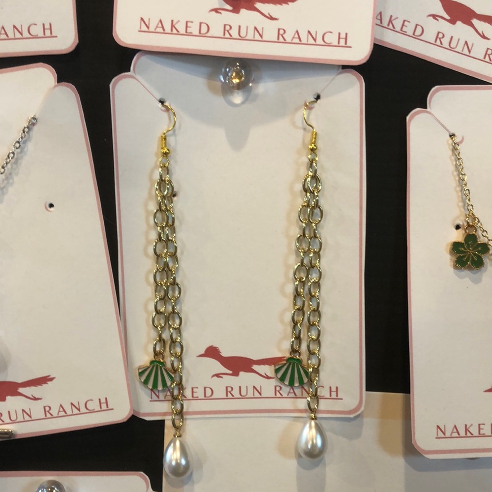 Hand Crafted Gold and Green Dangle Earrings